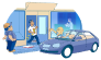 A robbery – one is hacking the server, second is counting the gold coins, third is following the schedule and fourth is waving them from the car to hurry up (shred version)